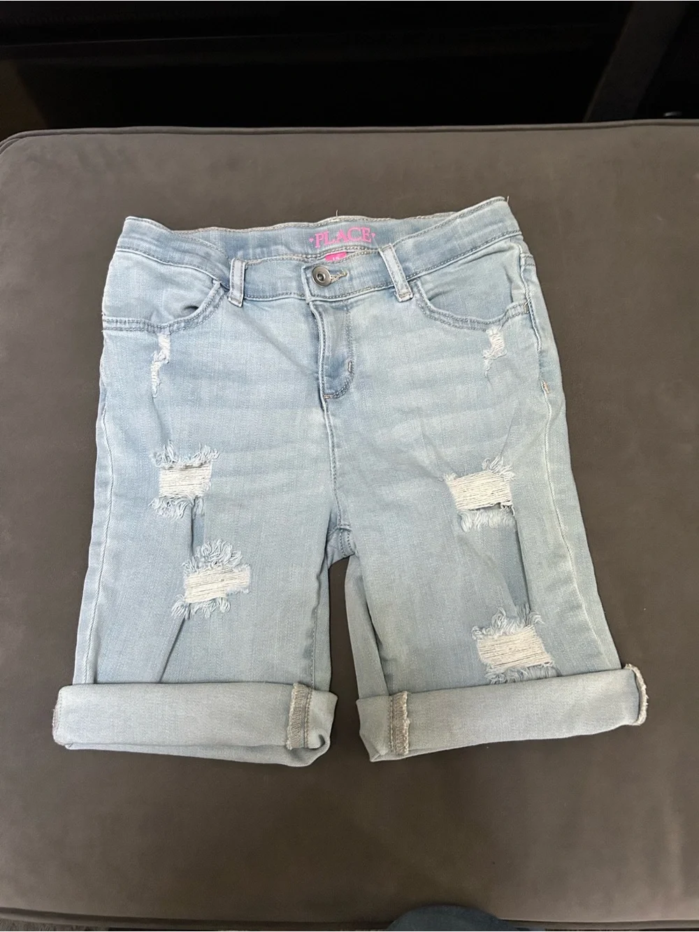 The Children's Place Light Blue Distressed Rolled-Cuff Denim Shorts